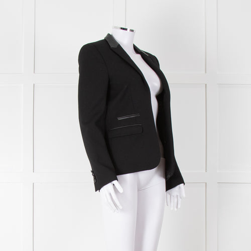 The Kooples Black Blazer With Leather Trim