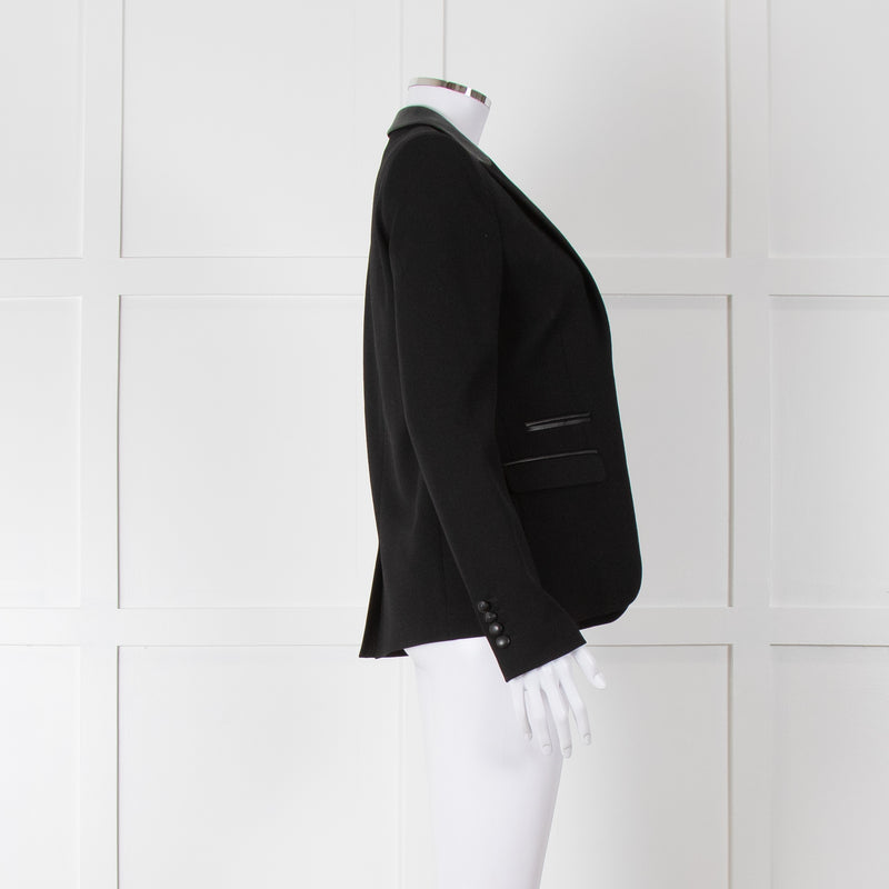 The Kooples Black Blazer With Leather Trim