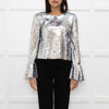 Self Portrait Silver Sequin Long Sleeve Top