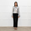 Self Portrait Silver Sequin Long Sleeve Top