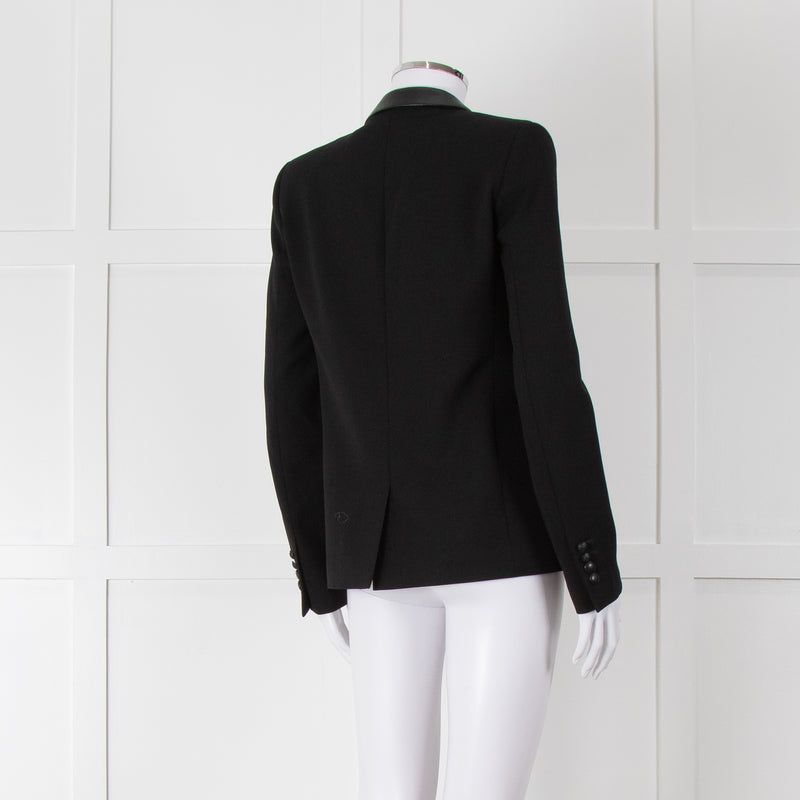 The Kooples Black Blazer With Leather Trim