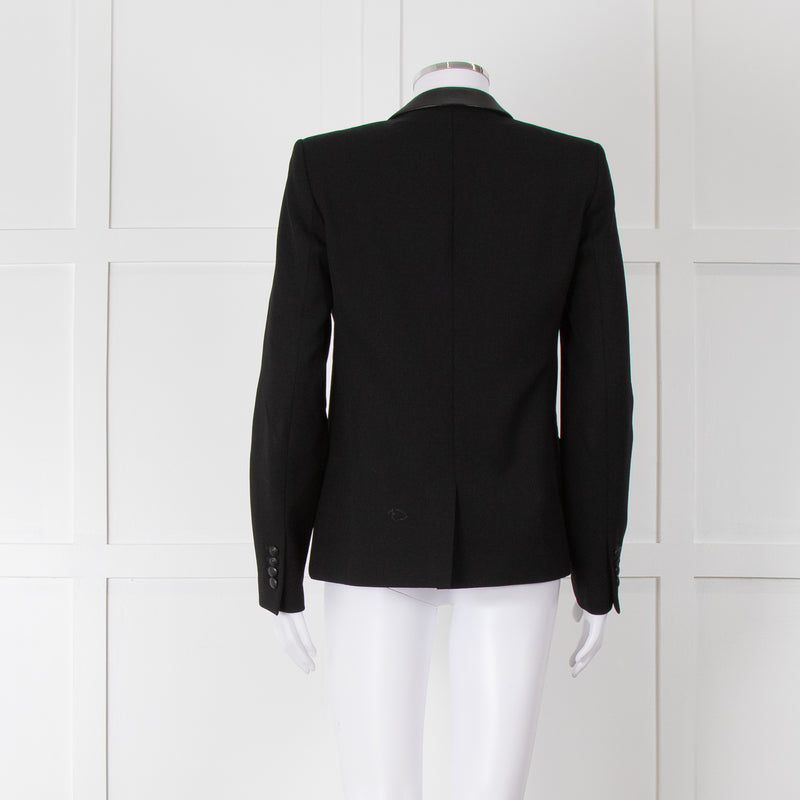 The Kooples Black Blazer With Leather Trim