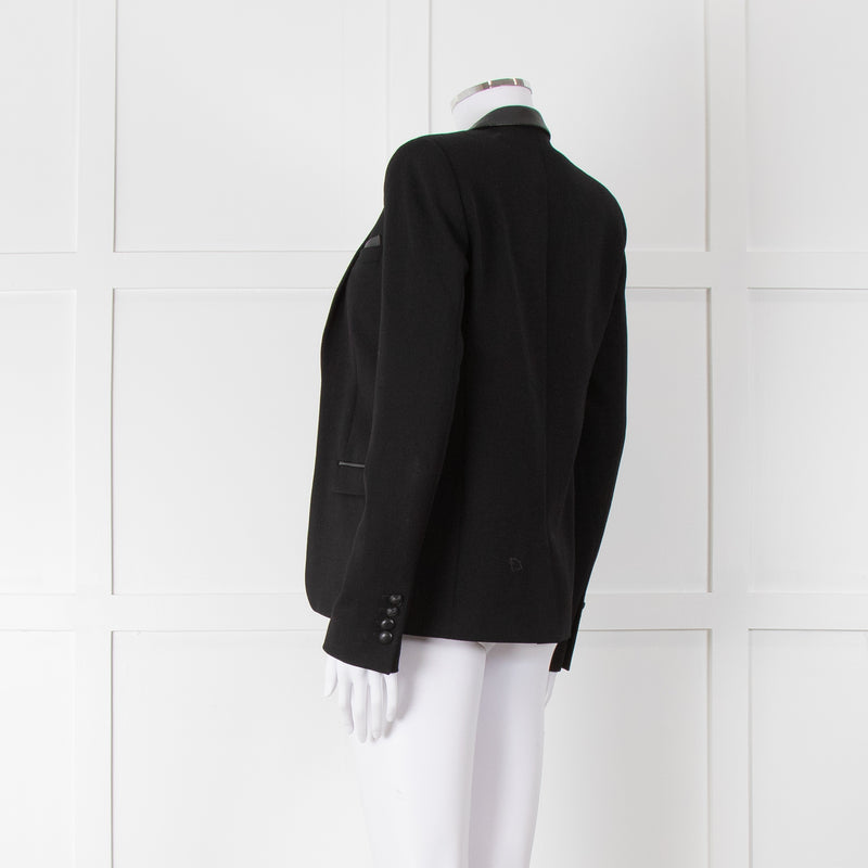 The Kooples Black Blazer With Leather Trim
