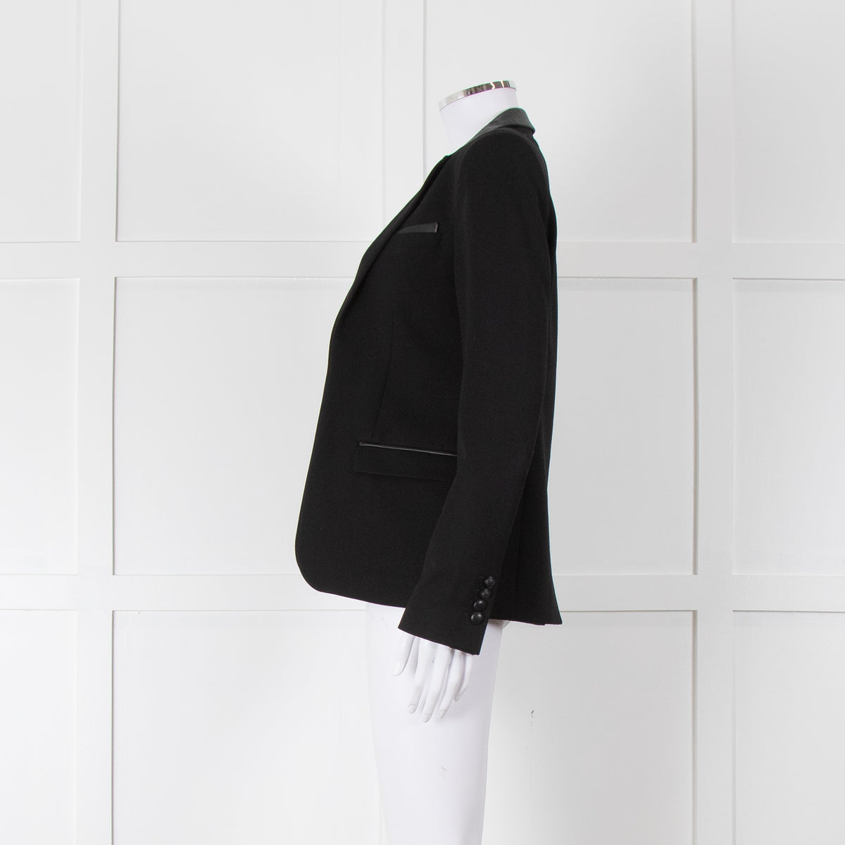 The Kooples Black Blazer With Leather Trim