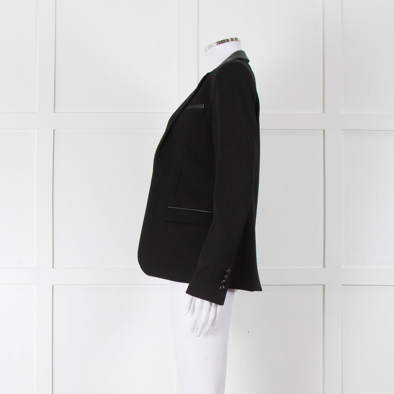 The Kooples Black Blazer With Leather Trim