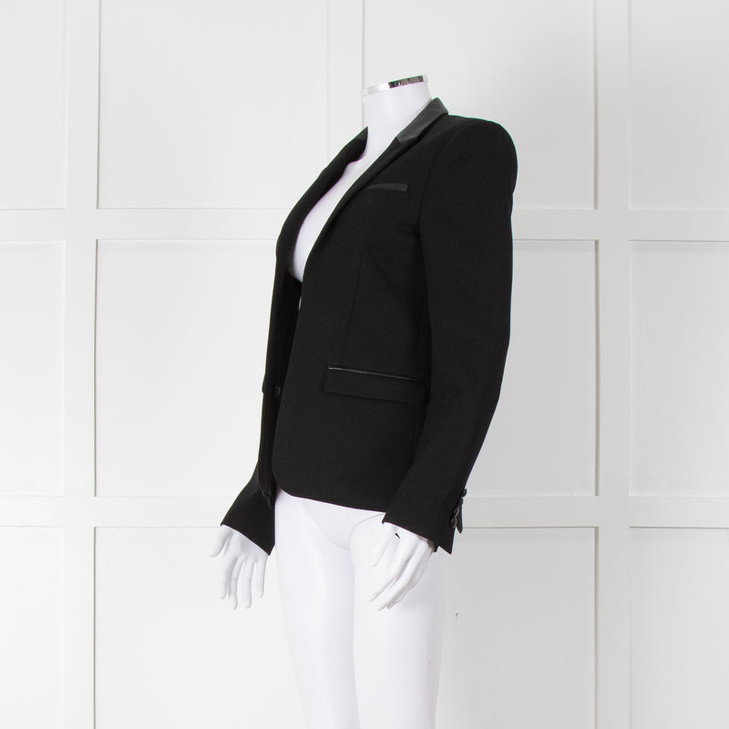 The Kooples Black Blazer With Leather Trim