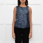 Maje Black Blue Front Sequins Sleeveless Top
