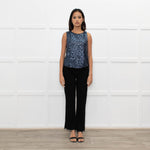 Maje Black Blue Front Sequins Sleeveless Top