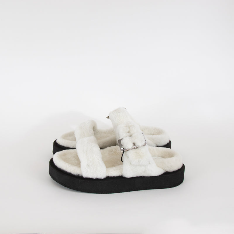Giuseppe Zanotti Jolanda Cream Winter Shearling Sandals