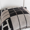 Hermes Avalon Black and Taupe Check Cashmere Cushion