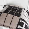 Hermes Avalon Black and Taupe Check Cashmere Cushion