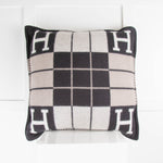 Hermes Avalon Black and Taupe Check Cashmere Cushion