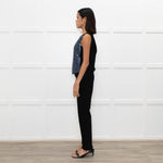 Maje Black Blue Front Sequins Sleeveless Top