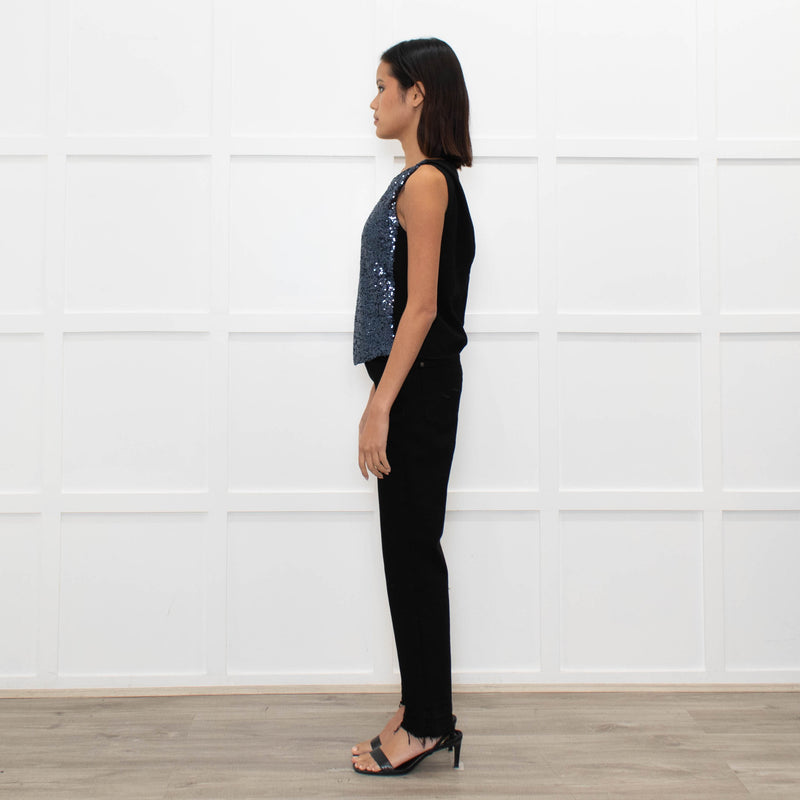 Maje Black Blue Front Sequins Sleeveless Top