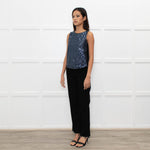 Maje Black Blue Front Sequins Sleeveless Top