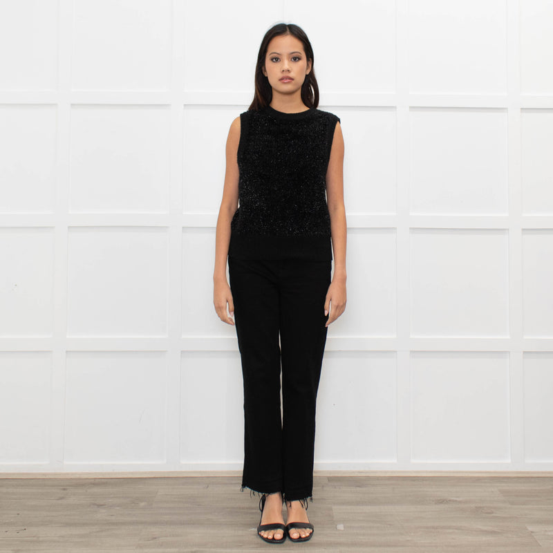Ganni Black Lurex Tie Neck Sleeveless Knitted Top