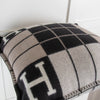 Hermes Avalon Black and Taupe Check Cashmere Cushion