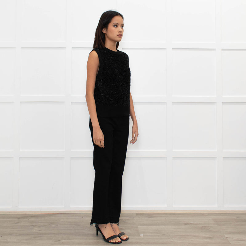 Ganni Black Lurex Tie Neck Sleeveless Knitted Top