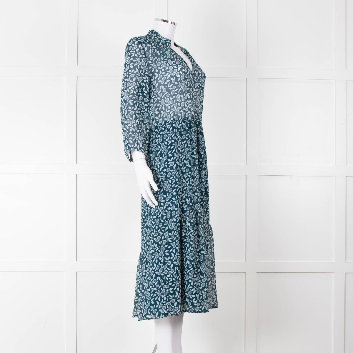 Ba&sh Blue Leaf Print Midi Dress