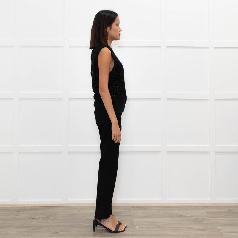 Ganni Black Lurex Tie Neck Sleeveless Knitted Top