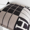 Hermes Avalon Black and Taupe Check Cashmere Cushion