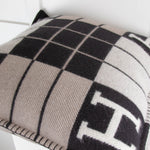 Hermes Avalon Black and Taupe Check Cashmere Cushion