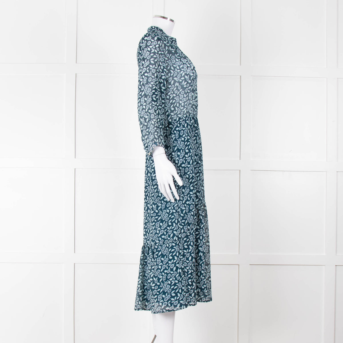 Ba&sh Blue Leaf Print Midi Dress