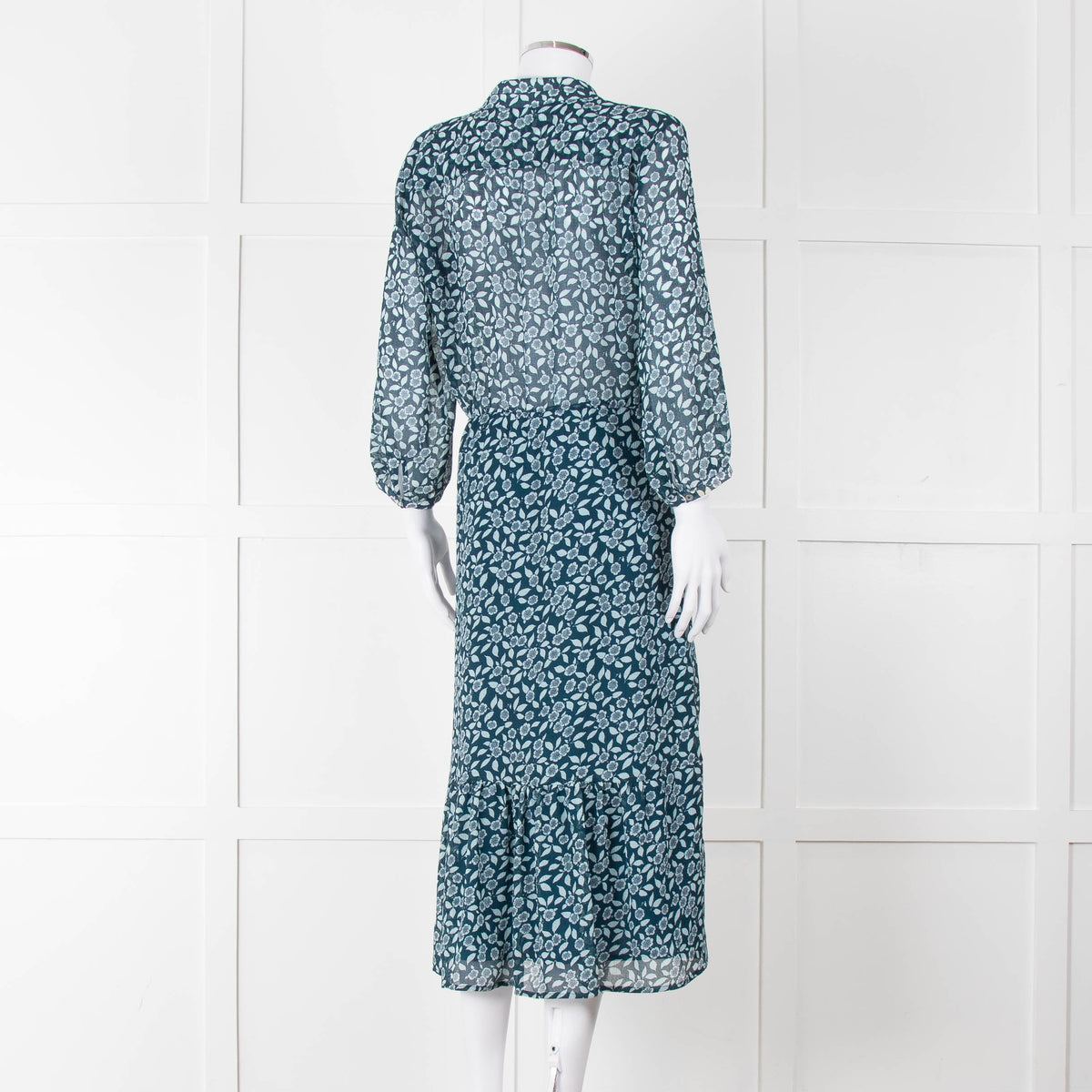 Ba&sh Blue Leaf Print Midi Dress