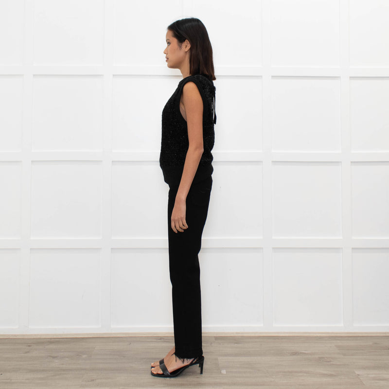 Ganni Black Lurex Tie Neck Sleeveless Knitted Top