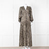 Me + Em Black Gold Long Sleeve Belted Maxi Dress