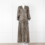Me + Em Black Gold Long Sleeve Belted Maxi Dress