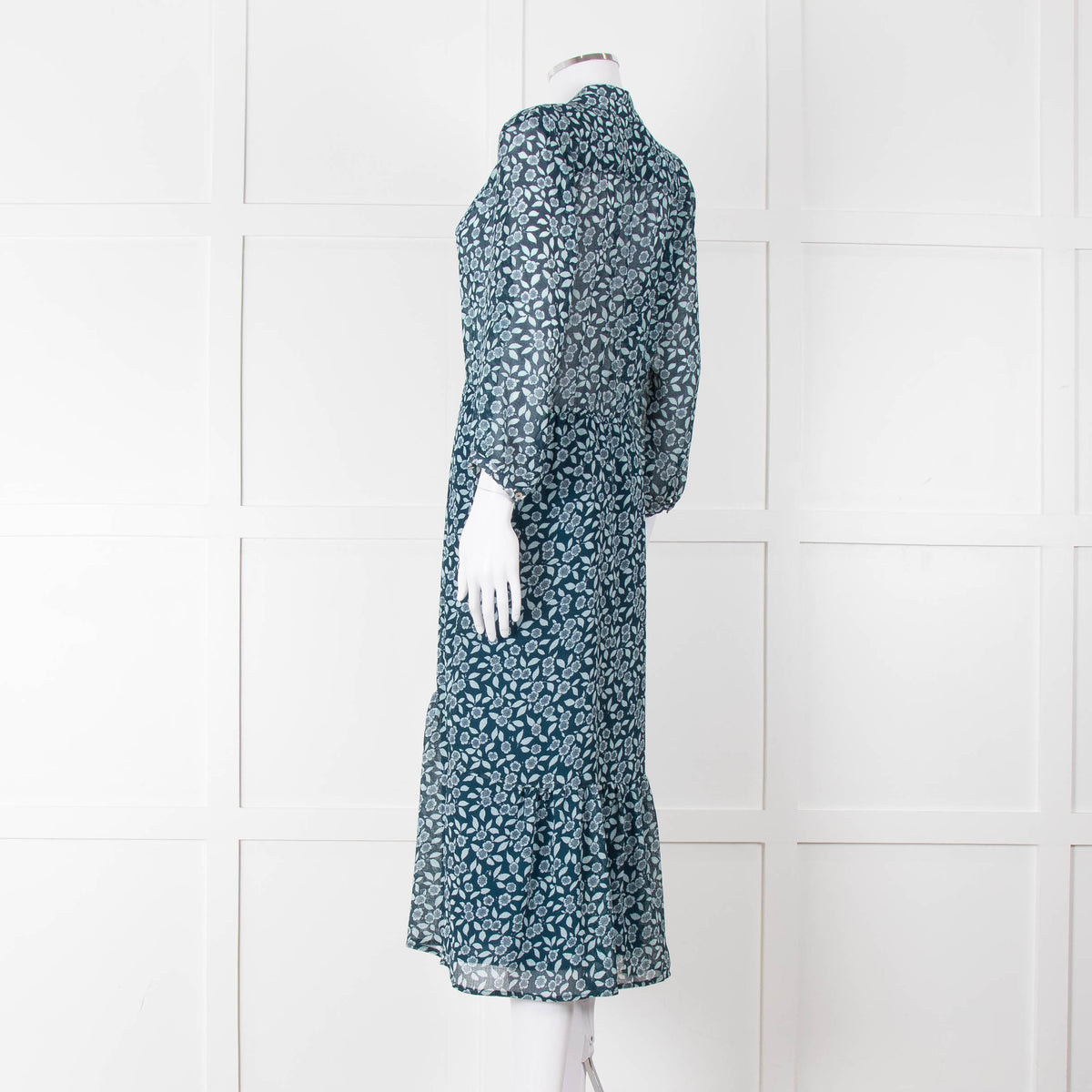 Ba&sh Blue Leaf Print Midi Dress