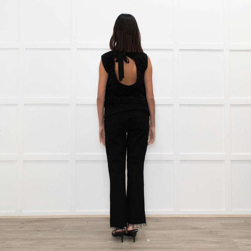 Ganni Black Lurex Tie Neck Sleeveless Knitted Top