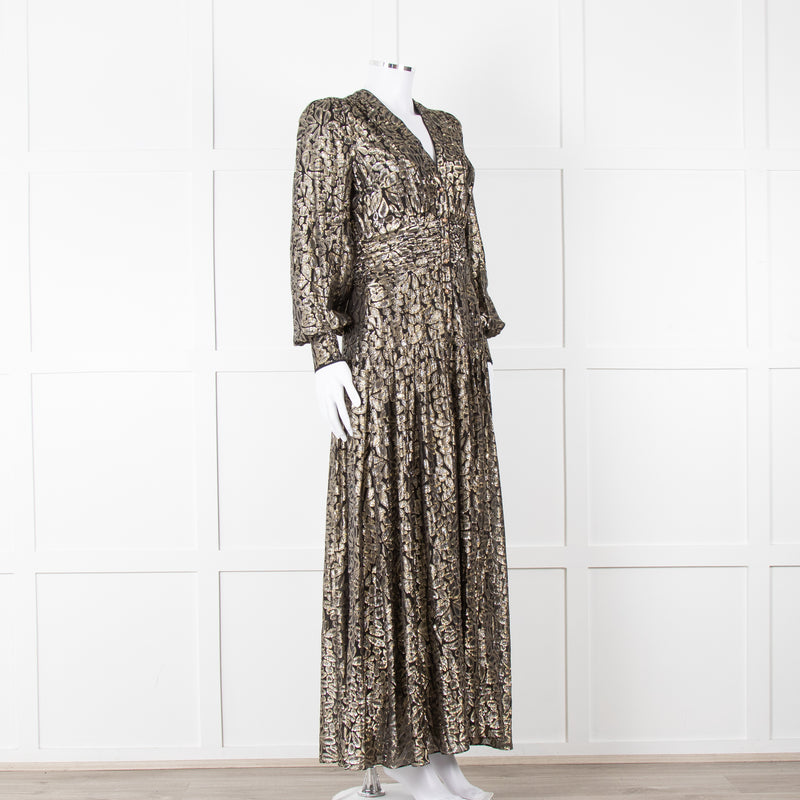 Me + Em Black Gold Long Sleeve Belted Maxi Dress