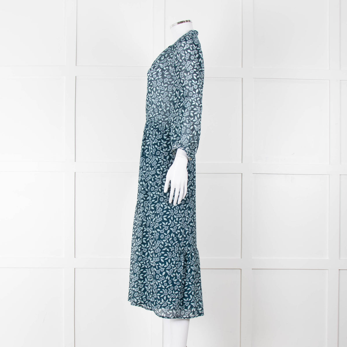 Ba&sh Blue Leaf Print Midi Dress