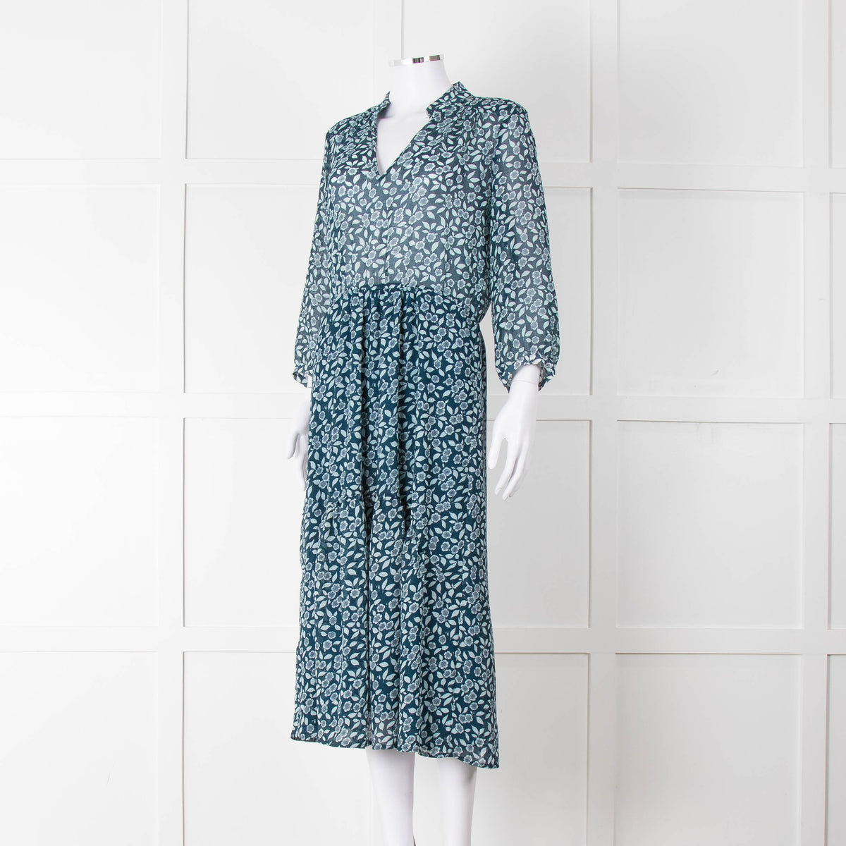 Ba&sh Blue Leaf Print Midi Dress