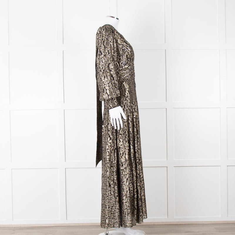 Me + Em Black Gold Long Sleeve Belted Maxi Dress