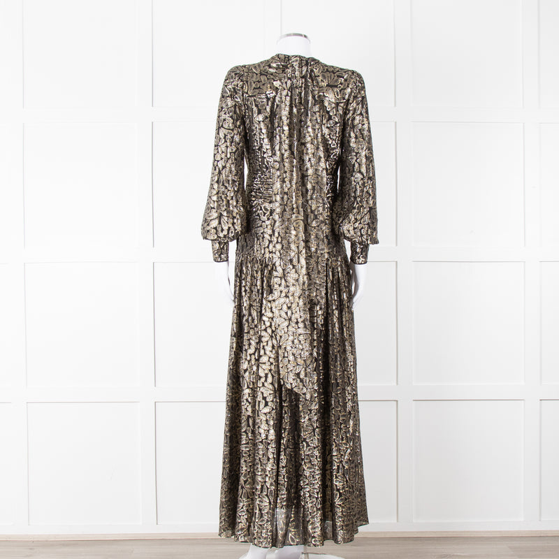 Me + Em Black Gold Long Sleeve Belted Maxi Dress
