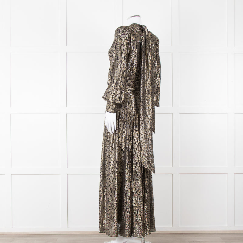Me + Em Black Gold Long Sleeve Belted Maxi Dress