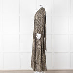 Me + Em Black Gold Long Sleeve Belted Maxi Dress