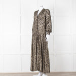 Me + Em Black Gold Long Sleeve Belted Maxi Dress