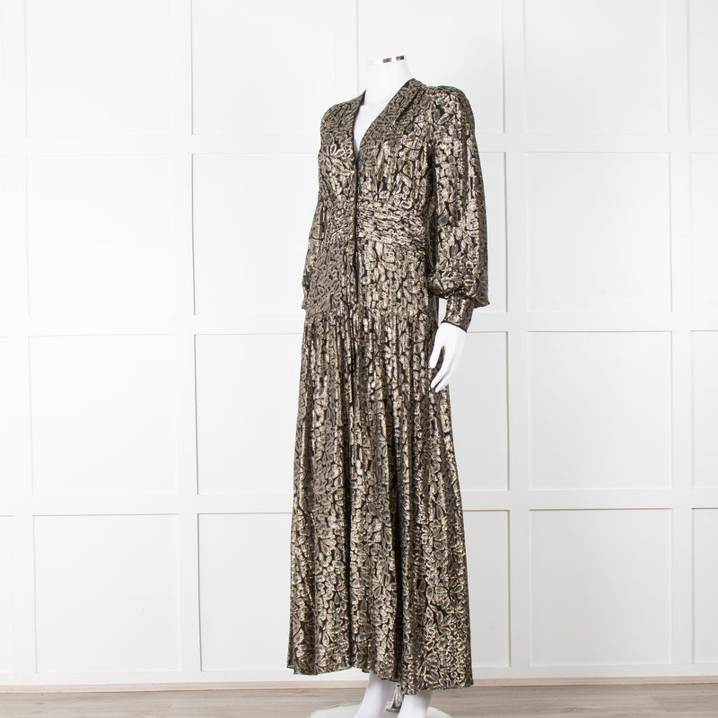 Me + Em Black Gold Long Sleeve Belted Maxi Dress