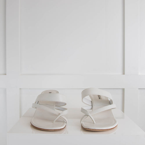 Manolo Blahnik White Susa 50 Leather Sandals