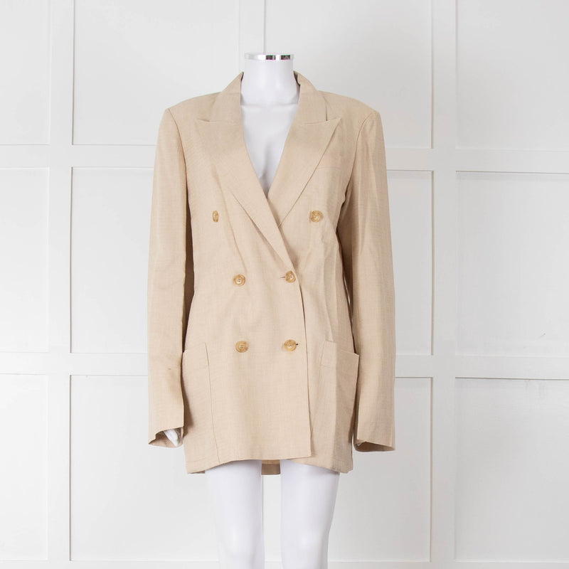 Joseph Beige Long Line Linen Blazer with Split Cuffs