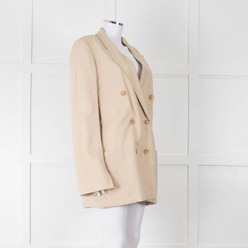 Joseph Beige Long Line Linen Blazer with Split Cuffs