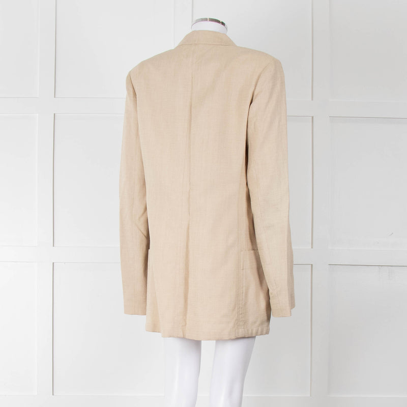 Joseph Beige Long Line Linen Blazer with Split Cuffs