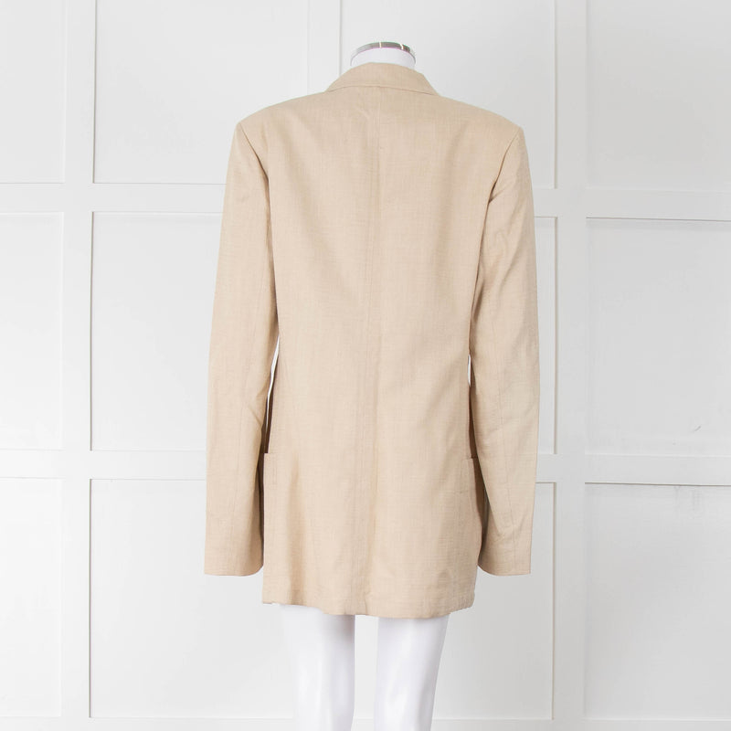 Joseph Beige Long Line Linen Blazer with Split Cuffs