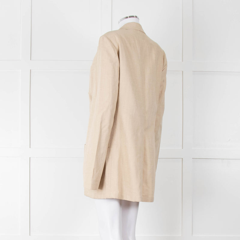 Joseph Beige Long Line Linen Blazer with Split Cuffs
