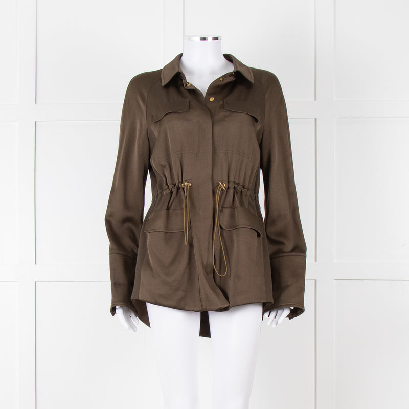 Me + Em Khaki Satin Gold Button Jacket