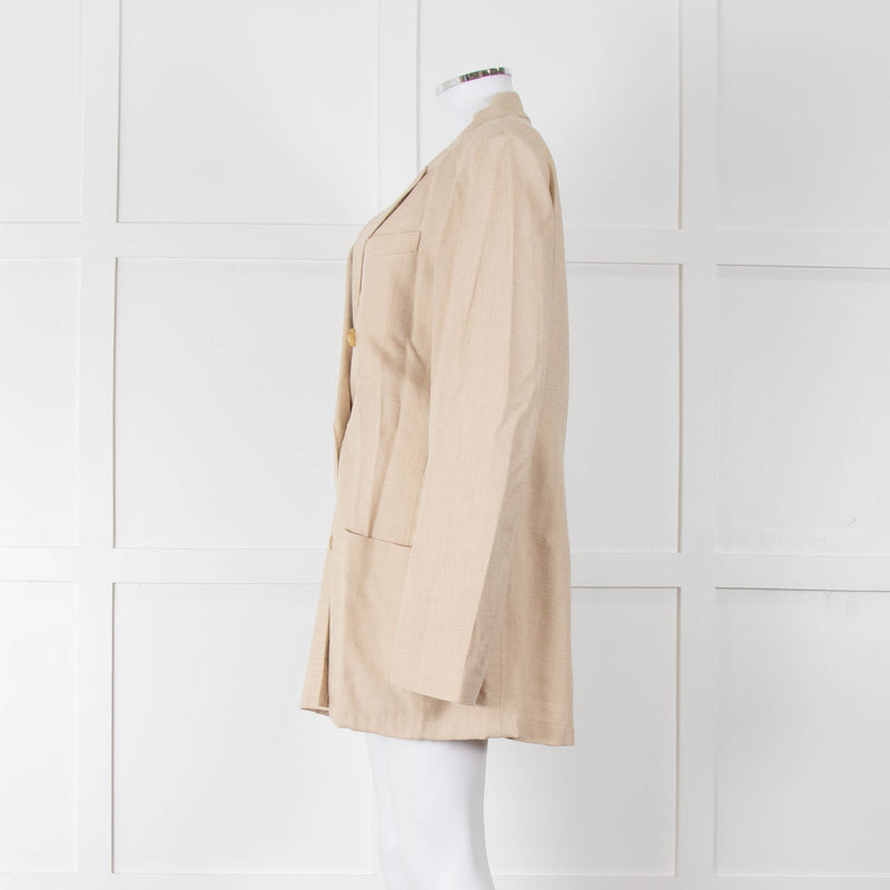 Joseph Beige Long Line Linen Blazer with Split Cuffs